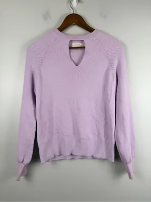 Anthropologie purple bishop sleeve Mary knit pullover sweater size small thumbnail 2