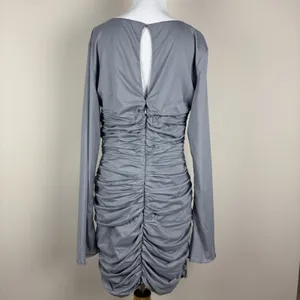 House‎ of CB Mini Dress Womens L+ 10/12 Camille Grey Silk Cutout Ruched Sexy thumbnail 7