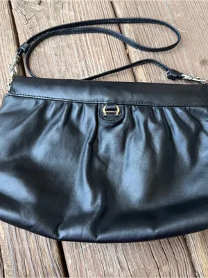Vintage Etienne Aigner Black Leather Clutch Shoulder Bag Detachable Strap Purse thumbnail 1
