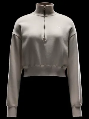 Nike Sportswear Phoenix Fleece 1/4-Zip Cropped Sweatshirt NWT Light Orewood XXL thumbnail 6
