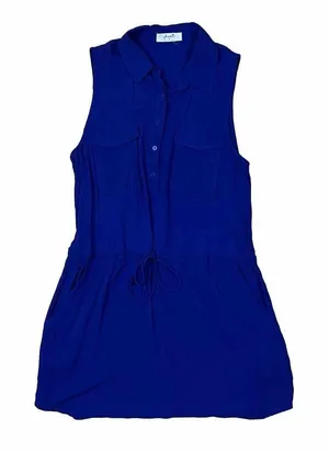 Freebird Shirt Dress Women Medium Royal Blue Sleeveless Utility Drawstring Waist thumbnail 1