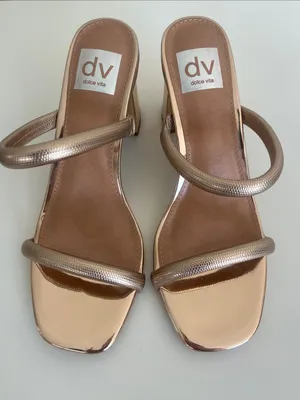 NWOT Dolce Vita Rose Gold Halsty Two-Band Strappy 3” Block Heel Sandals Size 6.5 thumbnail 5