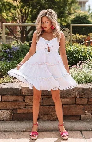 Storia NWT Tahiti Twist Rainbow trim Babydoll Dress thumbnail 1