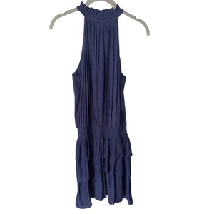Ramy Brook‎ Perla Halter-Neck Smocked Dress Size XS Navy Tiered Mini Cocktail thumbnail 2