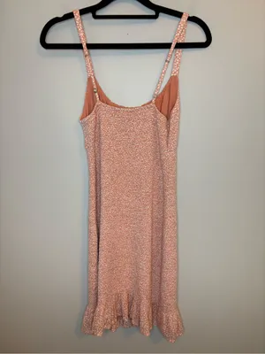Abercrombie & Fitch Smocked Floral Mini Dress Peach Size S Ruffle Hem thumbnail 4