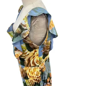 Chi Chi London Floral Print Ruffle‎ Pleated Midi Dress in Blue Curve US 16 thumbnail 9