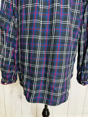 Ann Taylor Loft Plaid Tunic Blouse Women's Sz M V-Neck Black Blue Red thumbnail 9