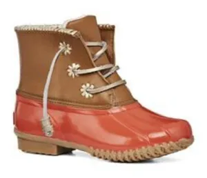 Jack Rogers Women's Size 6 Chloe Classic Rain Boot Tan Coral Lined Rubber thumbnail 1