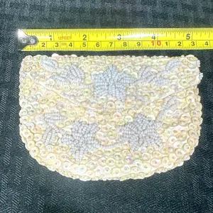 Vintage Safco Beaded Sequin Coin Purse‎ Ivory Evening Bag Handmade Hong Kong thumbnail 4