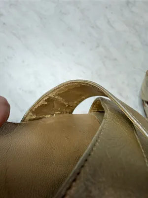 Stuart Weitzman Gold Metallic Leather Cork Platform Slingback Heels Size 7 Y2k thumbnail 8