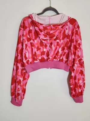 Meysi Kim Pink Camouflage Cropped Hoodie Jacket Size Large thumbnail 5