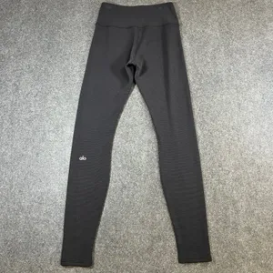 Alo Yoga High Waist Waffle Knit Leggings Charcoal Grey Tencel Blend Womens Small thumbnail 6