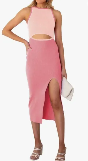 Pink Cut Out Two Tone Dress thumbnail 1