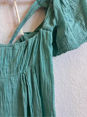 Free People XS Aqua Gauze Puff Sleeve Open Back Mini Dress thumbnail 2