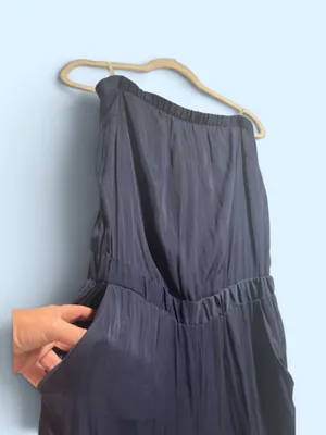 Lilly Pulitzer Emiko Strapless Jumpsuit True Navy Satin Size Medium thumbnail 5