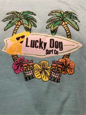 Lucky Dog Surf Co Sea Bright NJ Aqua Blue T Shirt Sz S thumbnail 2