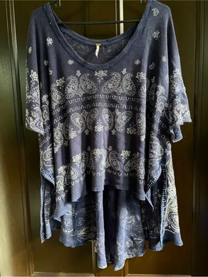 EUC Free People No Matter What High/Low Paisley Top Blue Oversized Small thumbnail 5