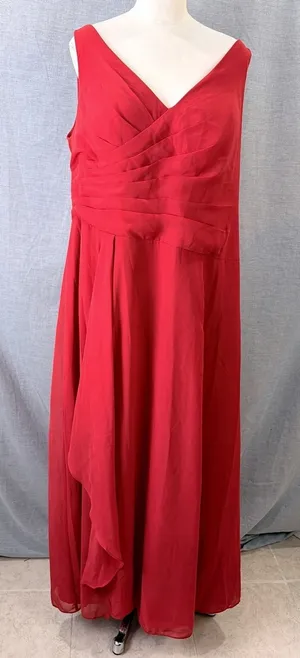 Azazie Red Chiffon Ruched V-Neck Formal Bridesmaid‎ Gown Plus A18 thumbnail 1