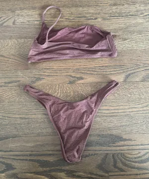 Vitamin A Asymmetrical One Shoulder Sparkly Plum Purple Bikini Set thumbnail 3