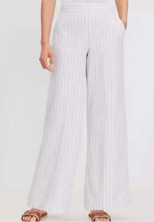 LOFT Linen Blend High Rise Wide Leg Striped Pants Cream Tan Beige Medium thumbnail 1