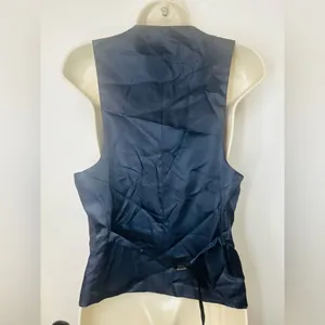 Navy Blue Plaid 5 Button Front Poly Rayon Blend Tailored Suit Vest -- Women's S thumbnail 6