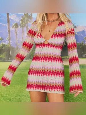 Show Me Your MuMu Monte Carlo Crochet Knit Romper Mini Dress in Riviera Zigzag M thumbnail 10