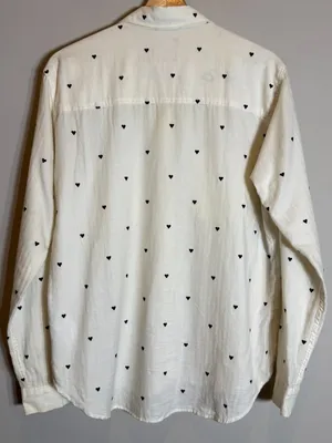 Abercrombie & Fitch Heart Print Boyfriend Button Up Shirt Women's Small Ivory thumbnail 10