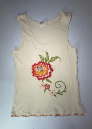 Vintage 90’s Y2K Embroidered Floral Cream Tank Top thumbnail 1