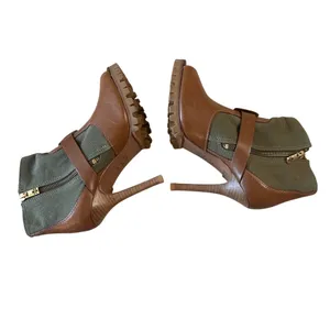 Tory Burch Oren Peep Toe‎ Booties Olive Brown Leather 8 thumbnail 7