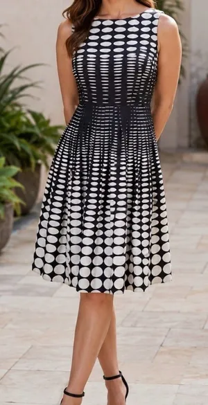 Talbots Black and White Polka Dot knee length Dress 8 cotton career party event thumbnail 1