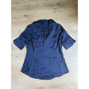 EUC Cache short sleeve pearl snap blue button up pockets western SILK size S VTG thumbnail 2