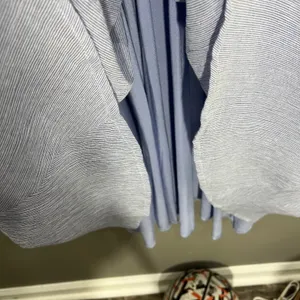 Lulus Pinstripe Midi Dress Womens Large Blue NWT Ruffle Cold Shoulder Pocket thumbnail 5