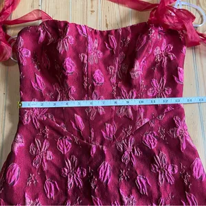 NWOT Lulus Lovely Darling Magenta Floral Jacquard Tie-Strap Midi Dress thumbnail 8