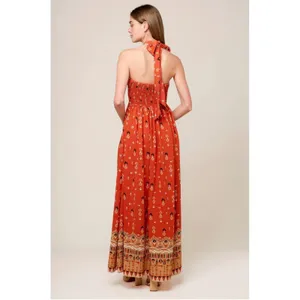 Anthro Flying Tomato Sidewalk Cafe Terracotta Woven Maxi Dress Halter Cutout S‎ thumbnail 8