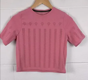 Nike Yoga women’s Dri-Fit Adv luxe short sleeve pink crop top athletic size M thumbnail 1