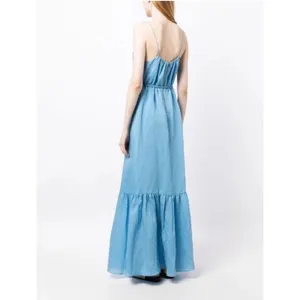 NWT Alice + Olivia Jayda ruffled Lyocell-blend voile maxi dress Blue‎ Sz 2 $495 thumbnail 7
