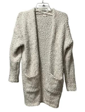 Altar'd State long open‎ front Fuzzy sweater Ivory White Small Cotton Acrylic thumbnail 1
