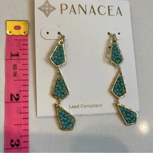 NWT PANACEA Triple Bead Drop Earrings Gold thumbnail 3