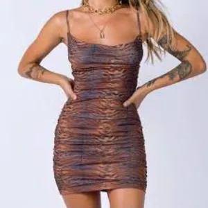 Princess Polly Brown Tiger-Print Ruched Mini Dress Size 2 thumbnail 1