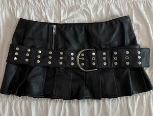 The Kript Pleated Leather Studded Micro Mini Skirt thumbnail 1