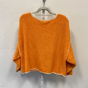 Free People Bardot Cropped Orange Textured Knit Boat Neck Long Sleeve Sweater XS thumbnail 2