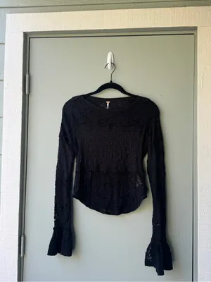 Free People Black Lace Bell Cuff Long Sleeve Top thumbnail 2