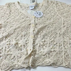 Cream Lace Crochet Blouse Size M thumbnail 1