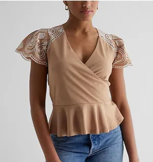 Express Embroidered Eyelet Flutter Sleeve Peplum Top Size Large thumbnail 4