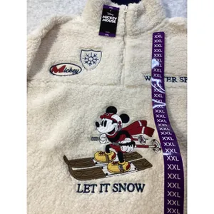 Disney Mickey‎ Mouse Winter Sports Sherpa Fleece Half Zip Pullover Off White XXL thumbnail 2