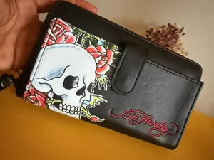 Ed Hardy Black Skull & Roses Zip Around Wristlet Wallet thumbnail 7