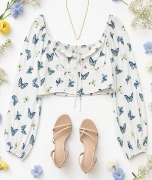 BUTTERFLY PRINT BLOUSE Size M thumbnail 1