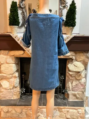 Anthropologie Maeve lace up shoulders denim dress thumbnail 8