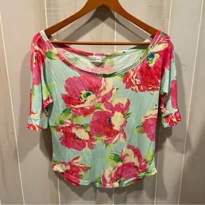 Cute Abercrombie & Fitch floral boat neck lightweight floral top Y2K thumbnail 10
