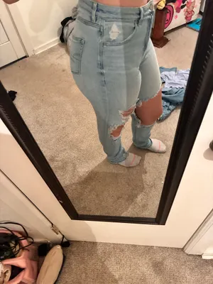 american eagle straight leg super stretch mom jeans thumbnail 3